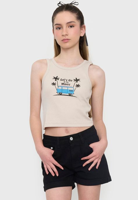 Polera Peto Niña Teen Rib Beige Corona-0