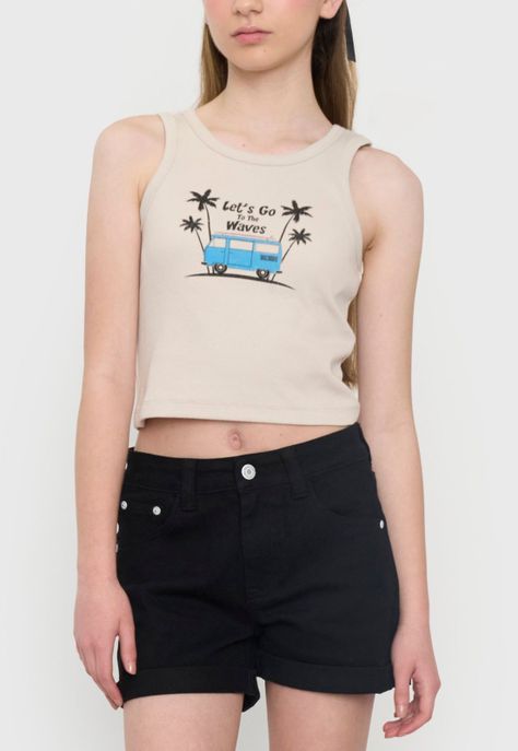 Polera Peto Niña Teen Rib Beige Corona-2