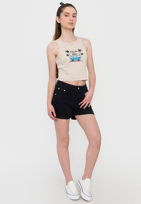 Polera Peto Niña Teen Rib Beige Corona-3