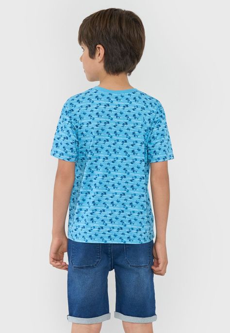 Polera Niño Kids Manga Corta Full Celeste Corona-1