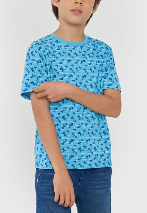 Polera Niño Kids Manga Corta Full Celeste Corona-2