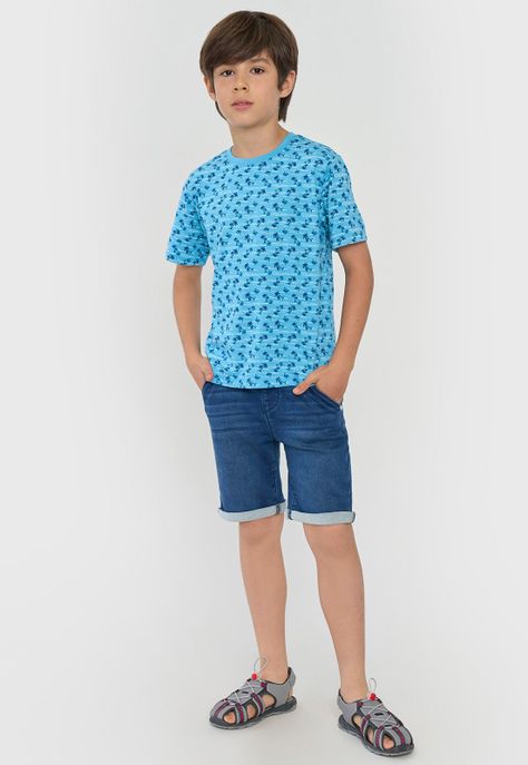 Polera Niño Kids Manga Corta Full Celeste Corona-3
