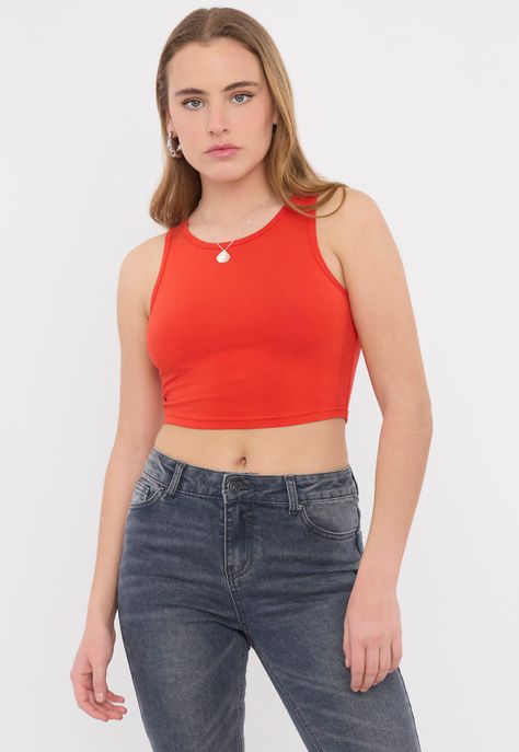 Polera Mujer Sin Mangas Crop Rojo I Corona-0