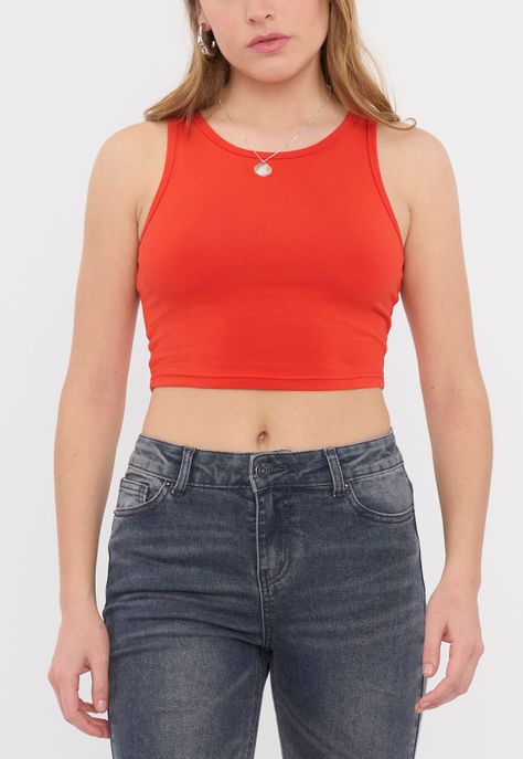 Polera Mujer Sin Mangas Crop Rojo I Corona-2