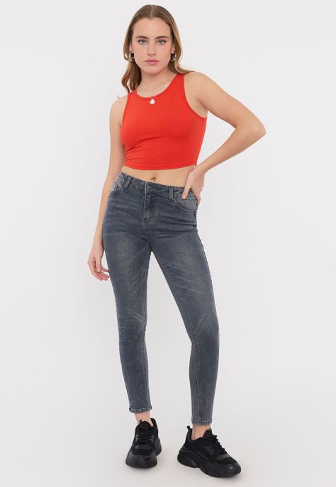 Polera Mujer Sin Mangas Crop Rojo I Corona-3