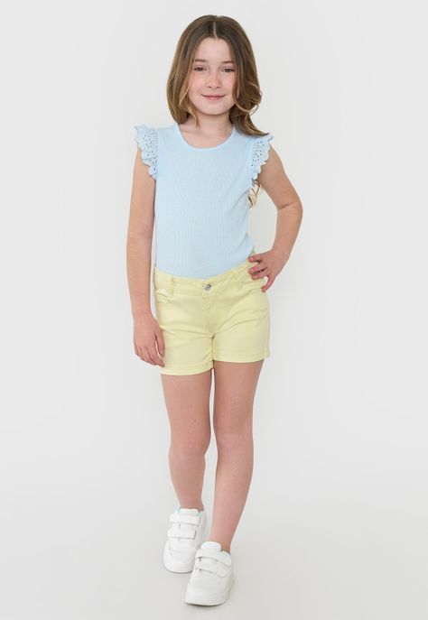 Short Niña Kids Denim Color Amarillo Corona-0