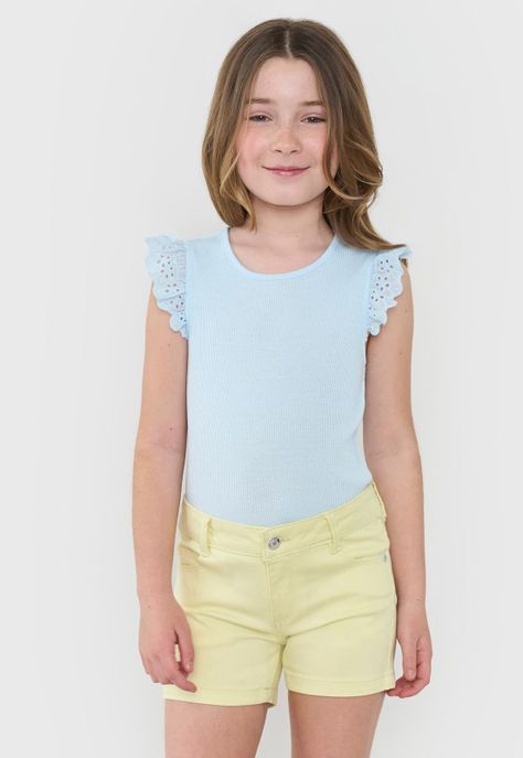 Short Niña Kids Denim Color Amarillo Corona-3