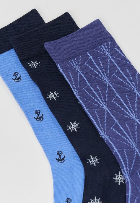 Calcetines Hombre Tripack Print Azul Corona-1