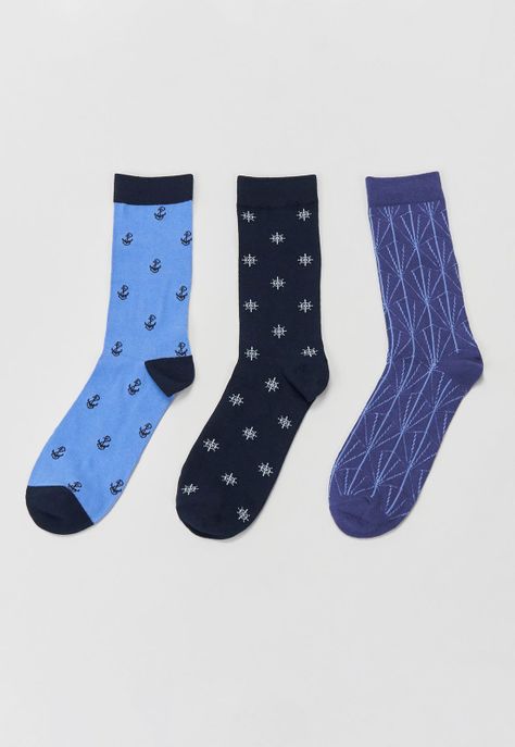 Calcetines Hombre Tripack Print Azul Corona-2