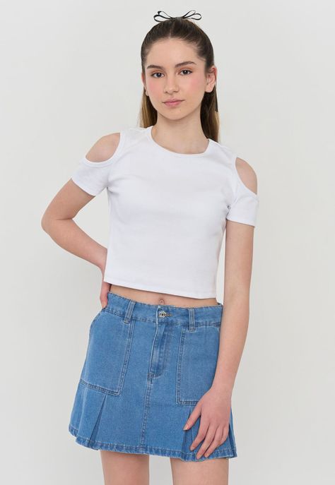 Polera Niña Teen Manga Corta Rib Blanco Corona-0