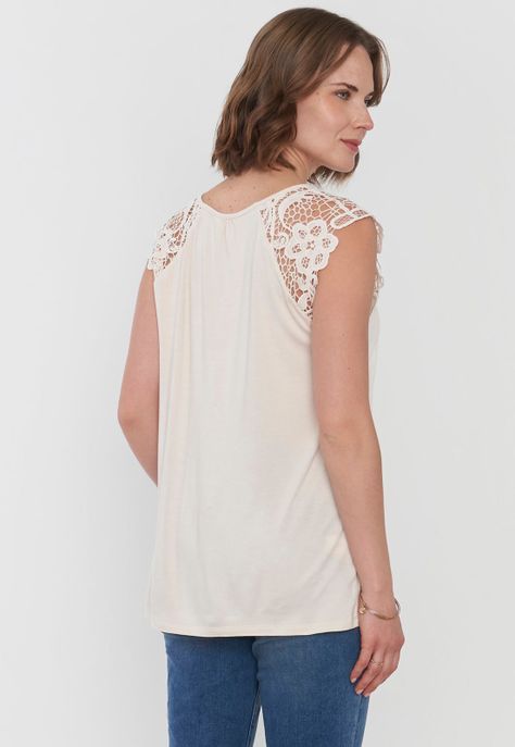 Polera Mujer Hombros Macramé Ecru Corona-1