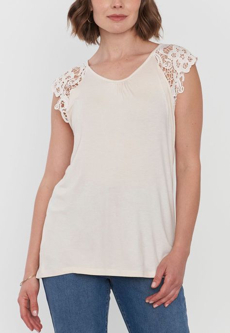 Polera Mujer Hombros Macramé Ecru Corona-2