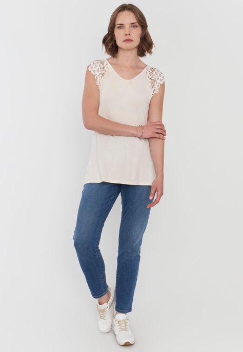 Polera Mujer Hombros Macramé Ecru Corona-3