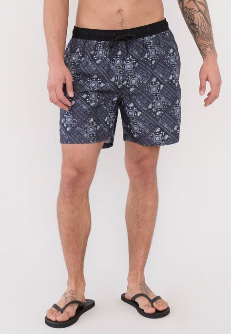 Traje de Baño Hombre Full Print Negro Corona-1