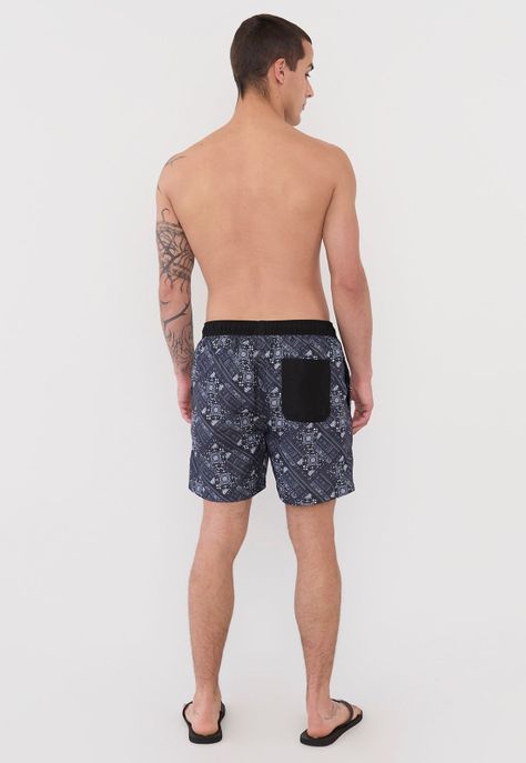 Traje de Baño Hombre Full Print Negro Corona-2