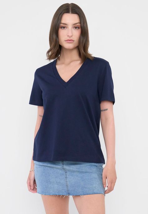 Polera Mujer V-Neck Esencial Azul Corona-0