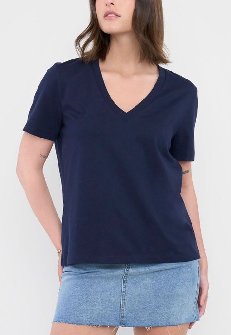 Polera Mujer V-Neck Esencial Azul Corona-2