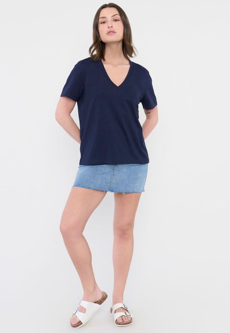 Polera Mujer V-Neck Esencial Azul Corona-3