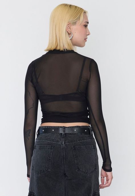 Polera Mujer Malla Manga Larga Negro Corona-1