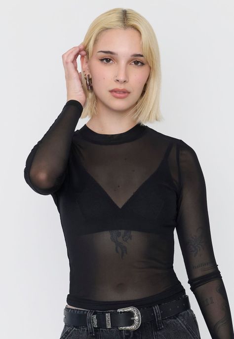 Polera Mujer Malla Manga Larga Negro Corona-2