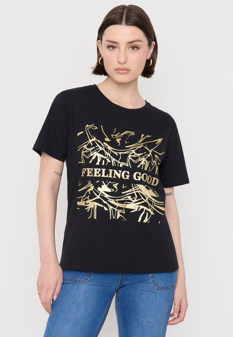 Polera Mujer Print Folia Negro Corona-0