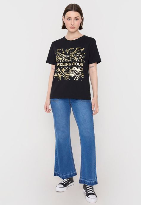 Polera Mujer Print Folia Negro Corona-3