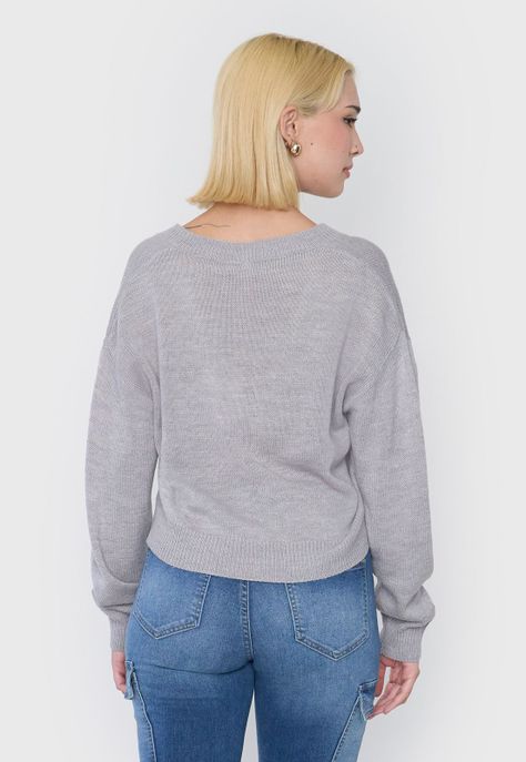 Sweater Mujer Cuello V Gris Corona-1