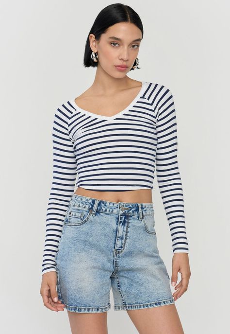Polera Mujer M/L Cuello V Azul Marino Corona-0
