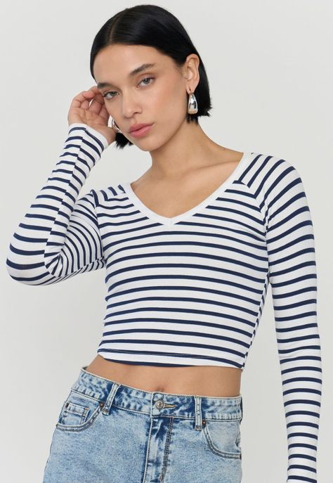 Polera Mujer M/L Cuello V Azul Marino Corona-2