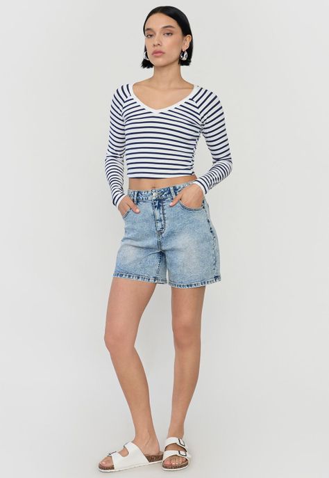 Polera Mujer M/L Cuello V Azul Marino Corona-3