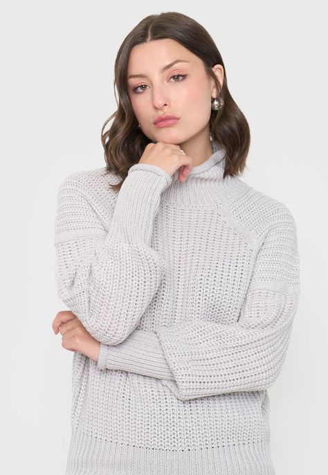 Sweater Mujer Grueso Gris Melange Corona-2
