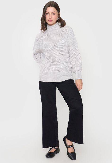Sweater Mujer Grueso Gris Melange Corona-3