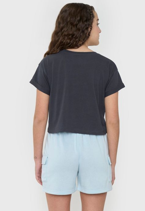 Polera Niña Teen Manga Corta Fun Gris Oscuro Corona-1
