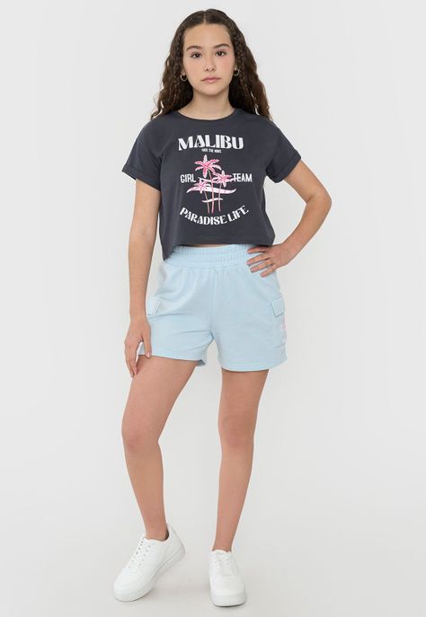 Polera Niña Teen Manga Corta Fun Gris Oscuro Corona-3