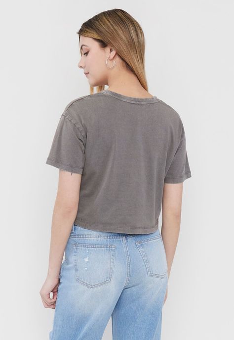 Polera Mujer Fun Manga Corta Crop Gris Corona-1