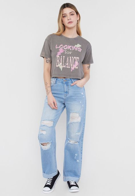 Polera Mujer Fun Manga Corta Crop Gris Corona-3