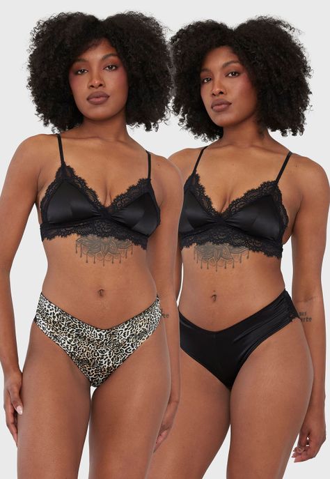 Bipack Calzón Mujer Alto Satín Negro/Negro Print Corona-0