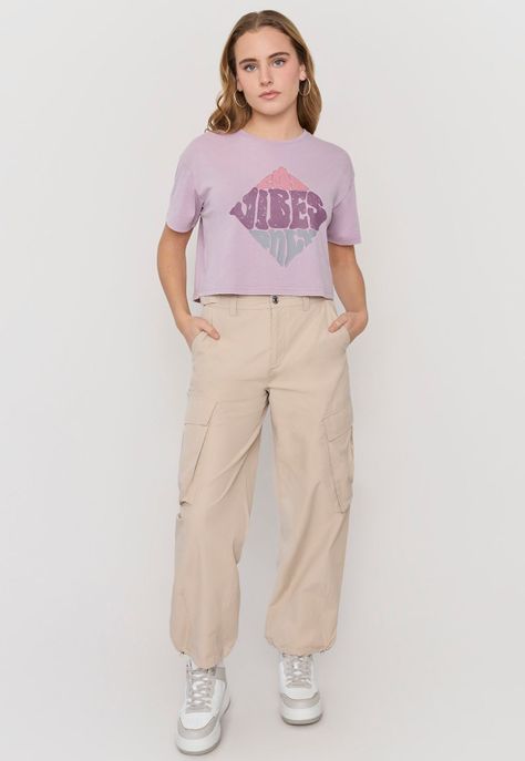 Polera Mujer Fun M/C Crop Rosado Acid Wash Corona-3