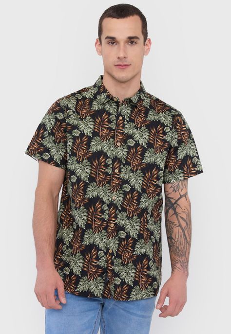Camisa Hombre Cotton Full Print Verde Corona-2
