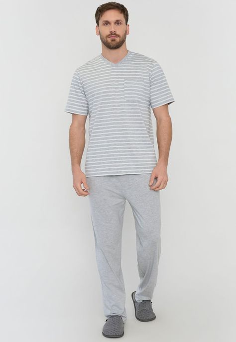 Pijama Hombre Vneck Gris Claro Corona-0