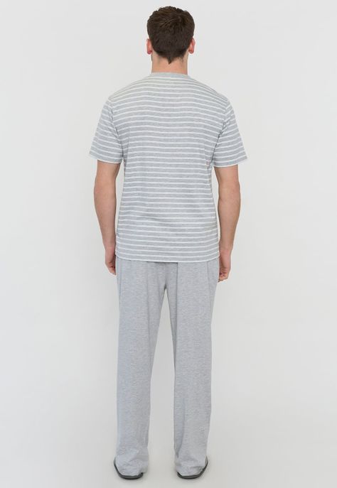 Pijama Hombre Vneck Gris Claro Corona-1