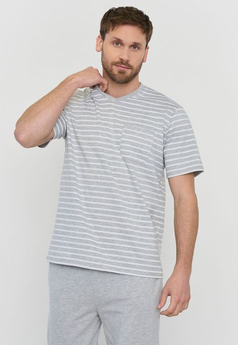 Pijama Hombre Vneck Gris Claro Corona-2