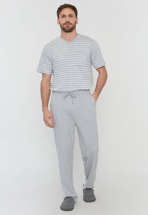 Pijama Hombre Vneck Gris Claro Corona-3