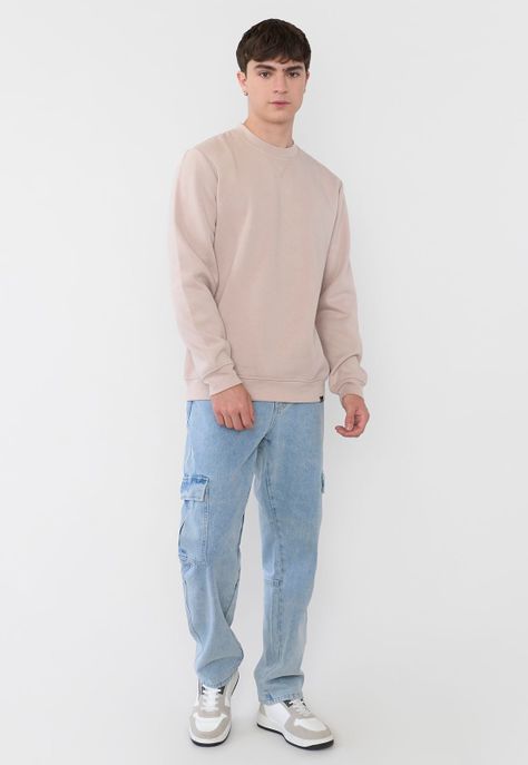 Polerón Hombre R-Neck Liso Color Ecru Corona-3