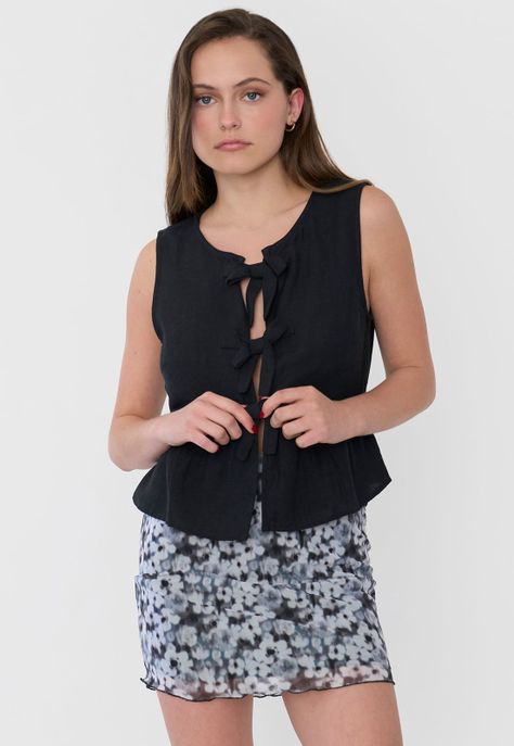 Blusa Mujer Amarras Sin Mangas Negro Corona-0