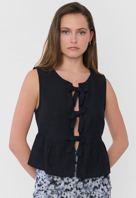Blusa Mujer Amarras Sin Mangas Negro Corona-2