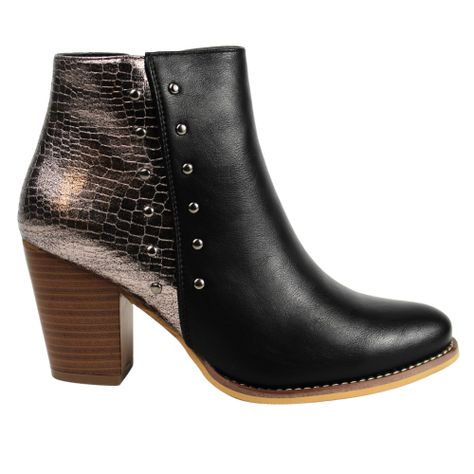 Botin Mujer Negro Texturizado 12 Yassne Negro-0