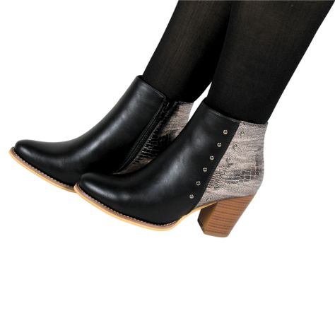 Botin Mujer Negro Texturizado 12 Yassne Negro-1
