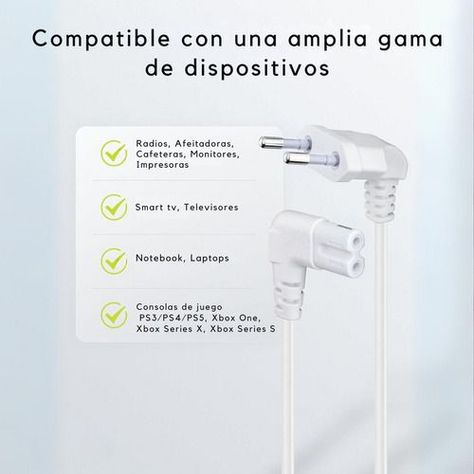 3cables De Poder Tv Blanco2m Premium Smarttv Corriente Tipo8-1