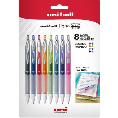 Lápices Gel Uniball Retráctiles Signo 207F x8 Colores-0